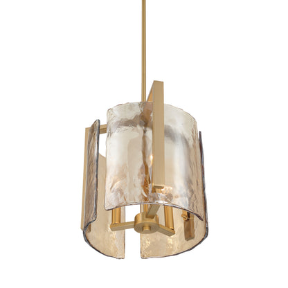 Aenon 3-light Pendant in Brushed Champagne Brass with Amber Water Glass - - Golden Lighting