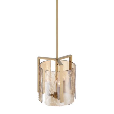 Aenon 3-light Pendant in Brushed Champagne Brass with Amber Water Glass - - Golden Lighting