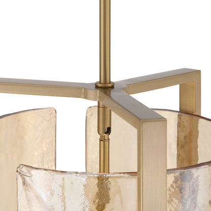 Aenon 3-light Pendant in Brushed Champagne Brass with Amber Water Glass - - Golden Lighting