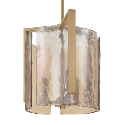 Aenon 3-light Pendant in Brushed Champagne Brass with Amber Water Glass - - Golden Lighting