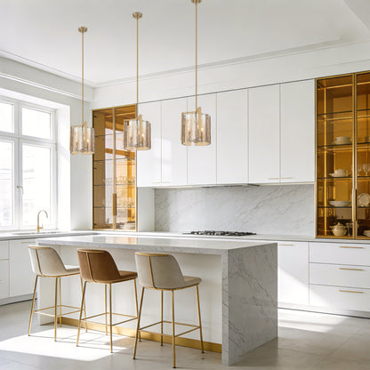 Aenon 3-light Pendant in Brushed Champagne Brass with Amber Water Glass - - Golden Lighting