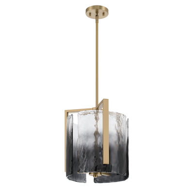 Aenon 3-light Pendant in Brushed Champagne Brass with Smokey Water Glass - - Golden Lighting