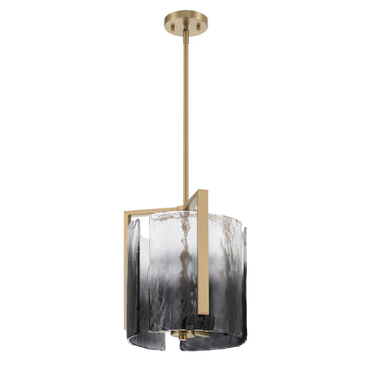 Aenon 3-light Pendant in Brushed Champagne Brass with Smokey Water Glass - - Golden Lighting