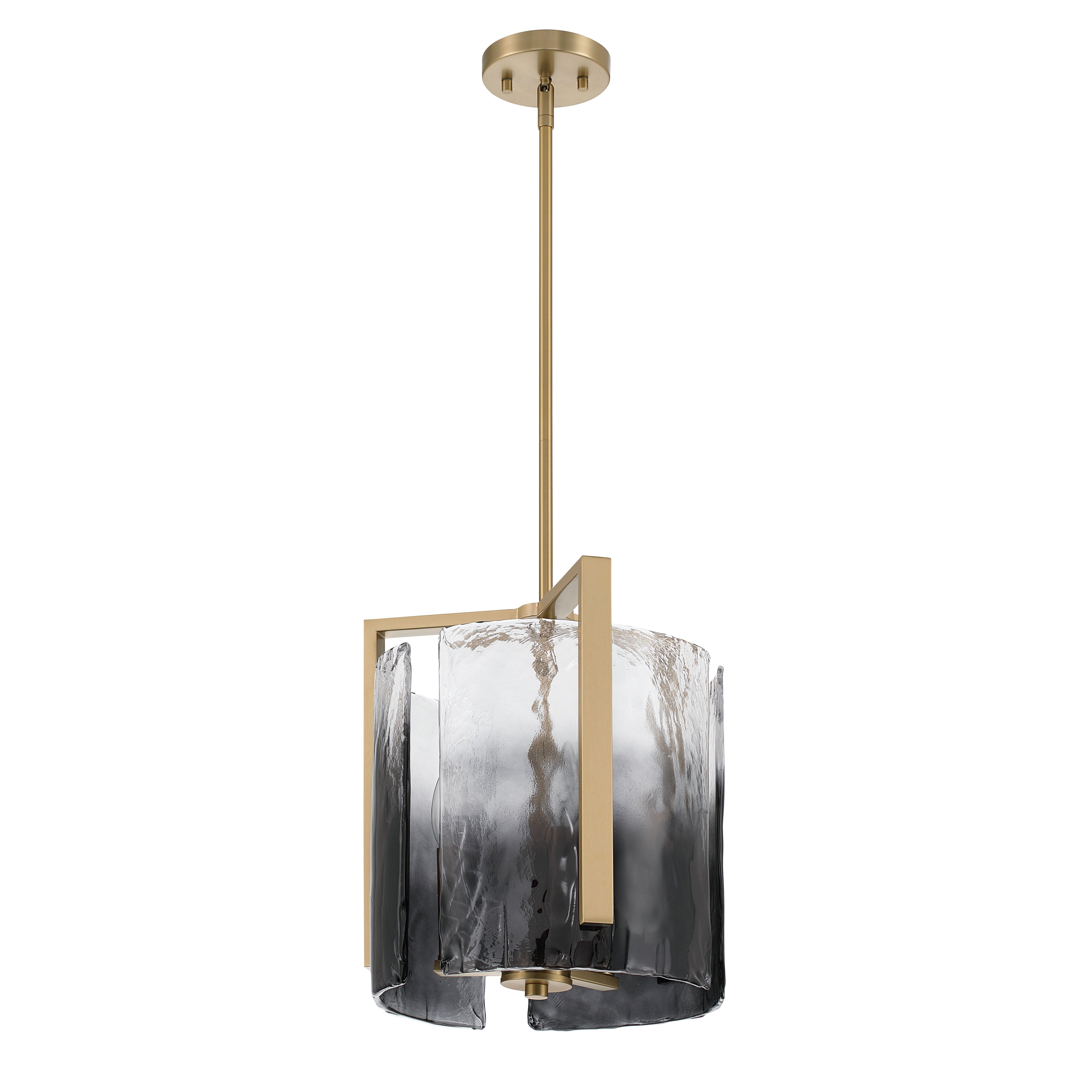 Aenon 3-light Pendant in Brushed Champagne Brass with Smokey Water Glass - - Golden Lighting