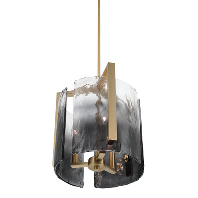 Aenon 3-light Pendant in Brushed Champagne Brass with Smokey Water Glass - - Golden Lighting