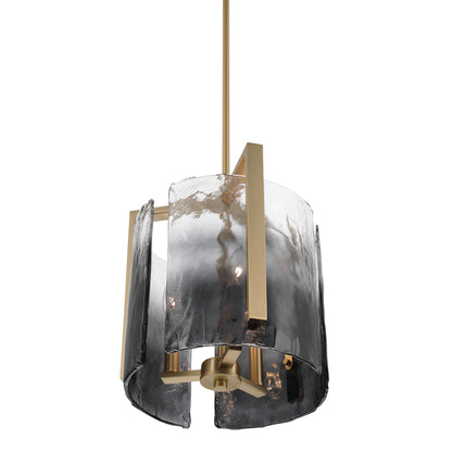Aenon 3-light Pendant in Brushed Champagne Brass with Smokey Water Glass - - Golden Lighting