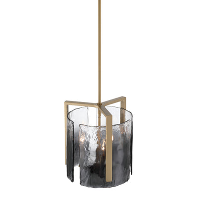 Aenon 3-light Pendant in Brushed Champagne Brass with Smokey Water Glass - - Golden Lighting