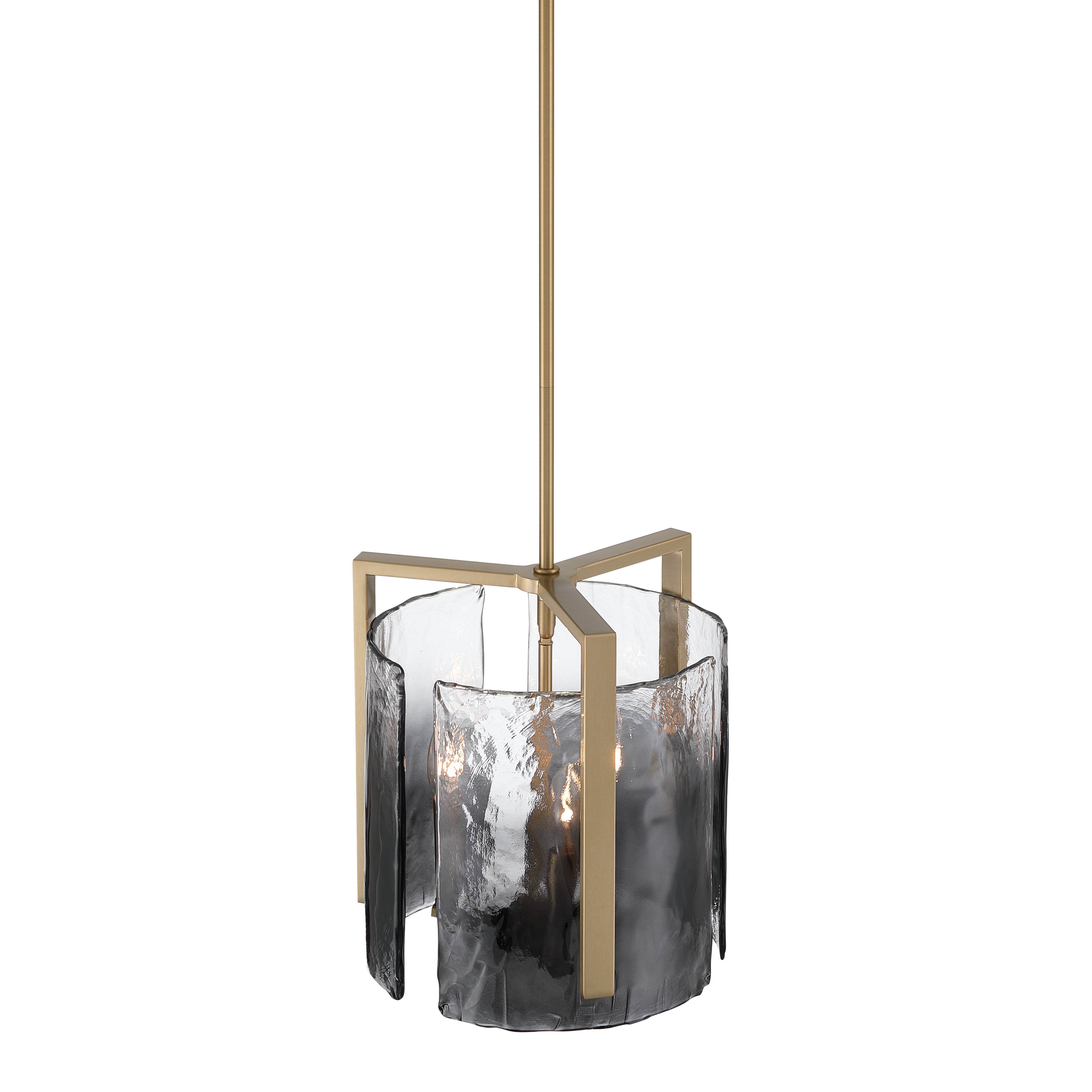 Aenon 3-light Pendant in Brushed Champagne Brass with Smokey Water Glass - - Golden Lighting