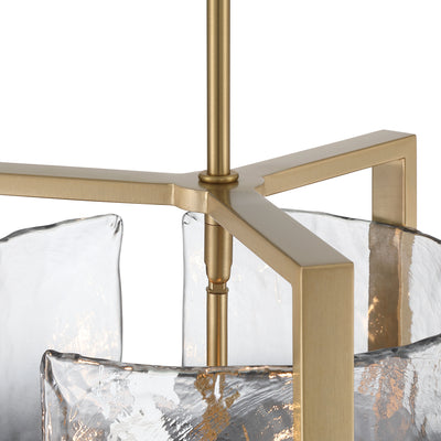 Aenon 3-light Pendant in Brushed Champagne Brass with Smokey Water Glass - - Golden Lighting