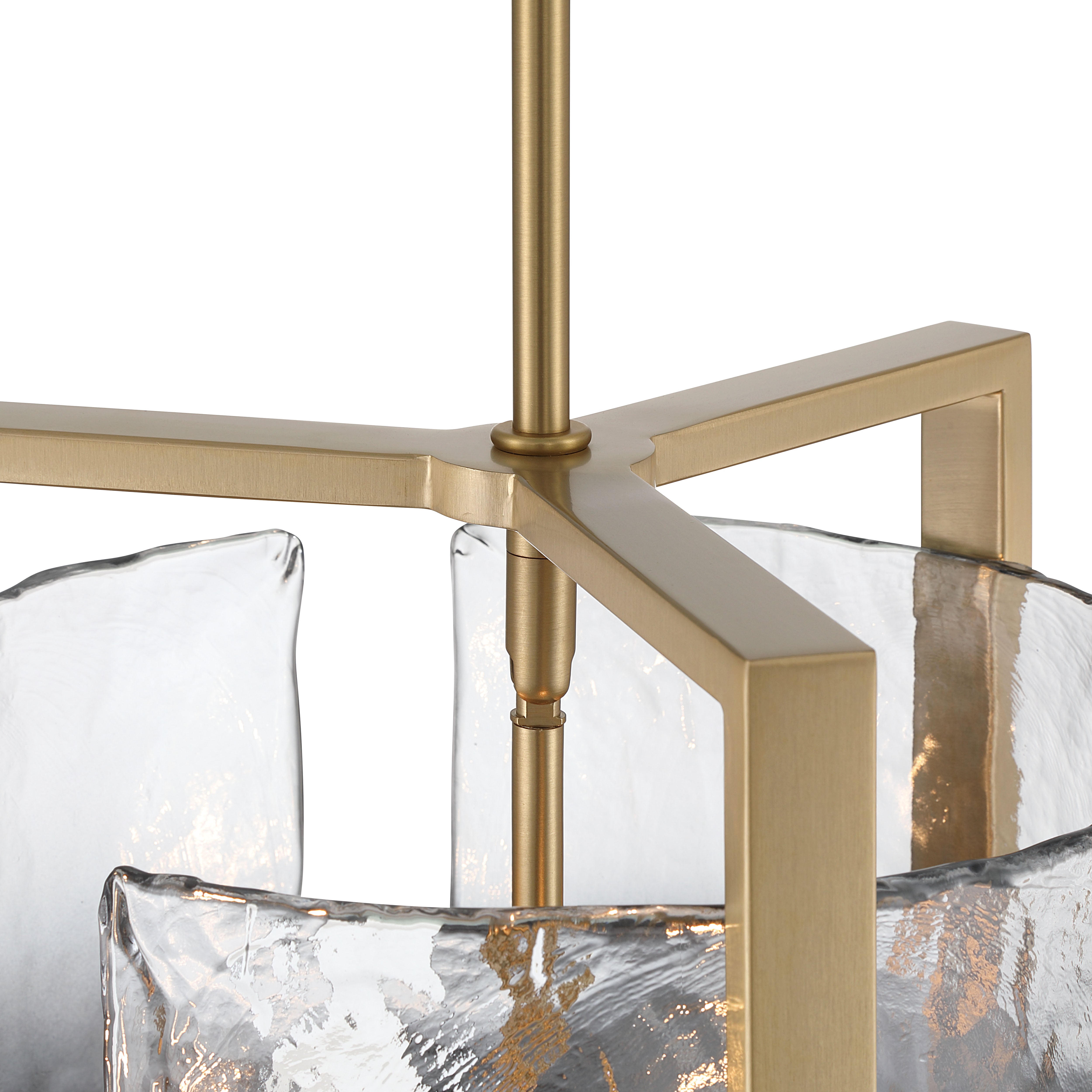 Aenon 3-light Pendant in Brushed Champagne Brass with Smokey Water Glass - - Golden Lighting