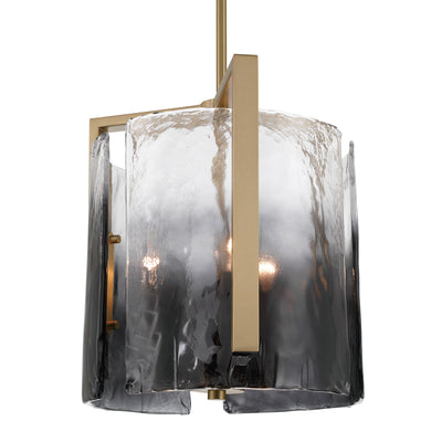 Aenon 3-light Pendant in Brushed Champagne Brass with Smokey Water Glass - - Golden Lighting