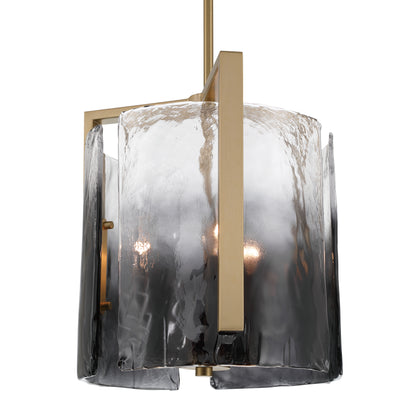 Aenon 3-light Pendant in Brushed Champagne Brass with Smokey Water Glass - - Golden Lighting