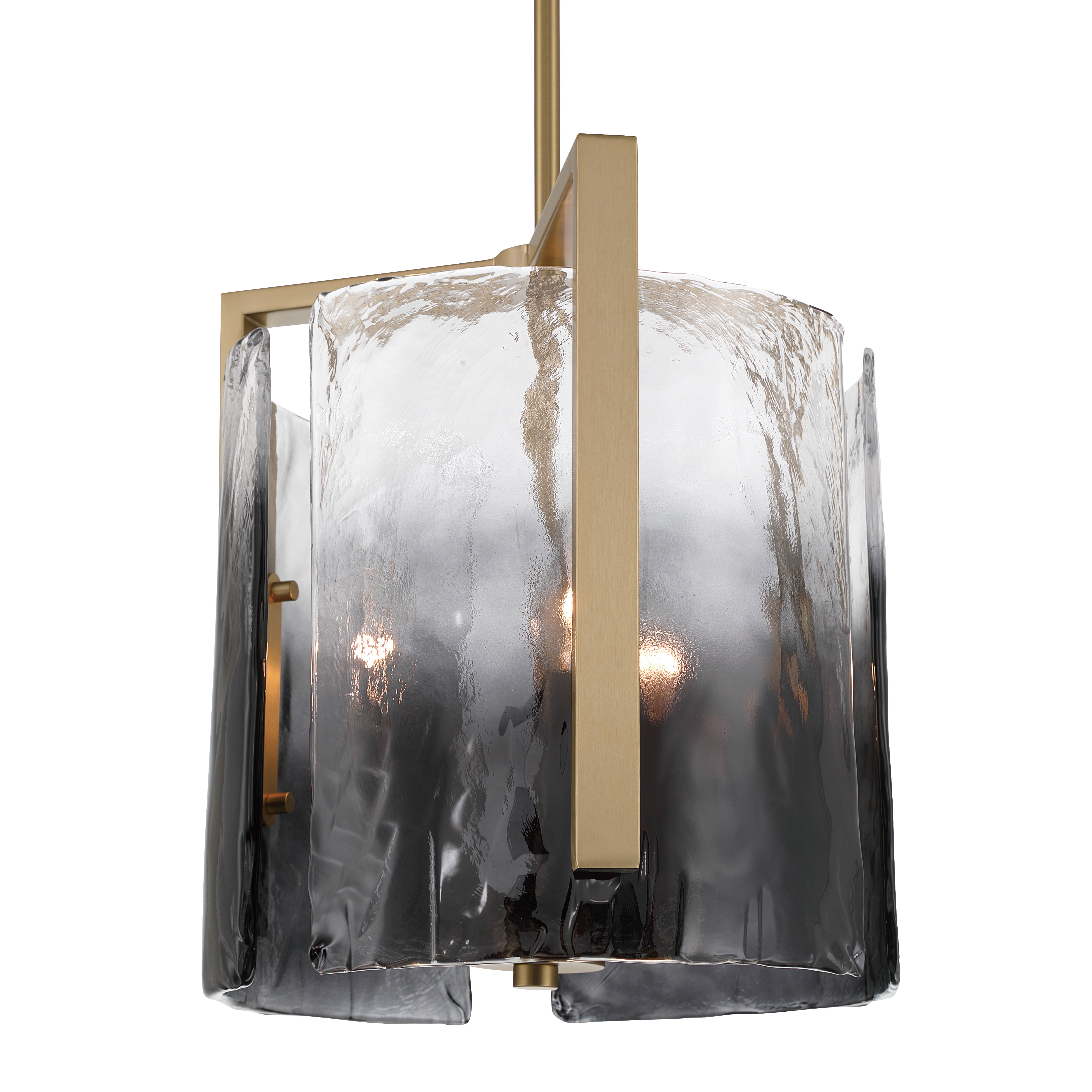 Aenon 3-light Pendant in Brushed Champagne Brass with Smokey Water Glass - - Golden Lighting