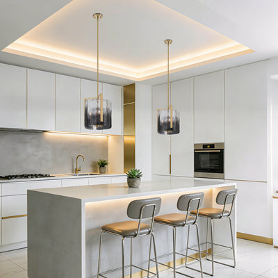 Aenon 3-light Pendant in Brushed Champagne Brass with Smokey Water Glass - - Golden Lighting