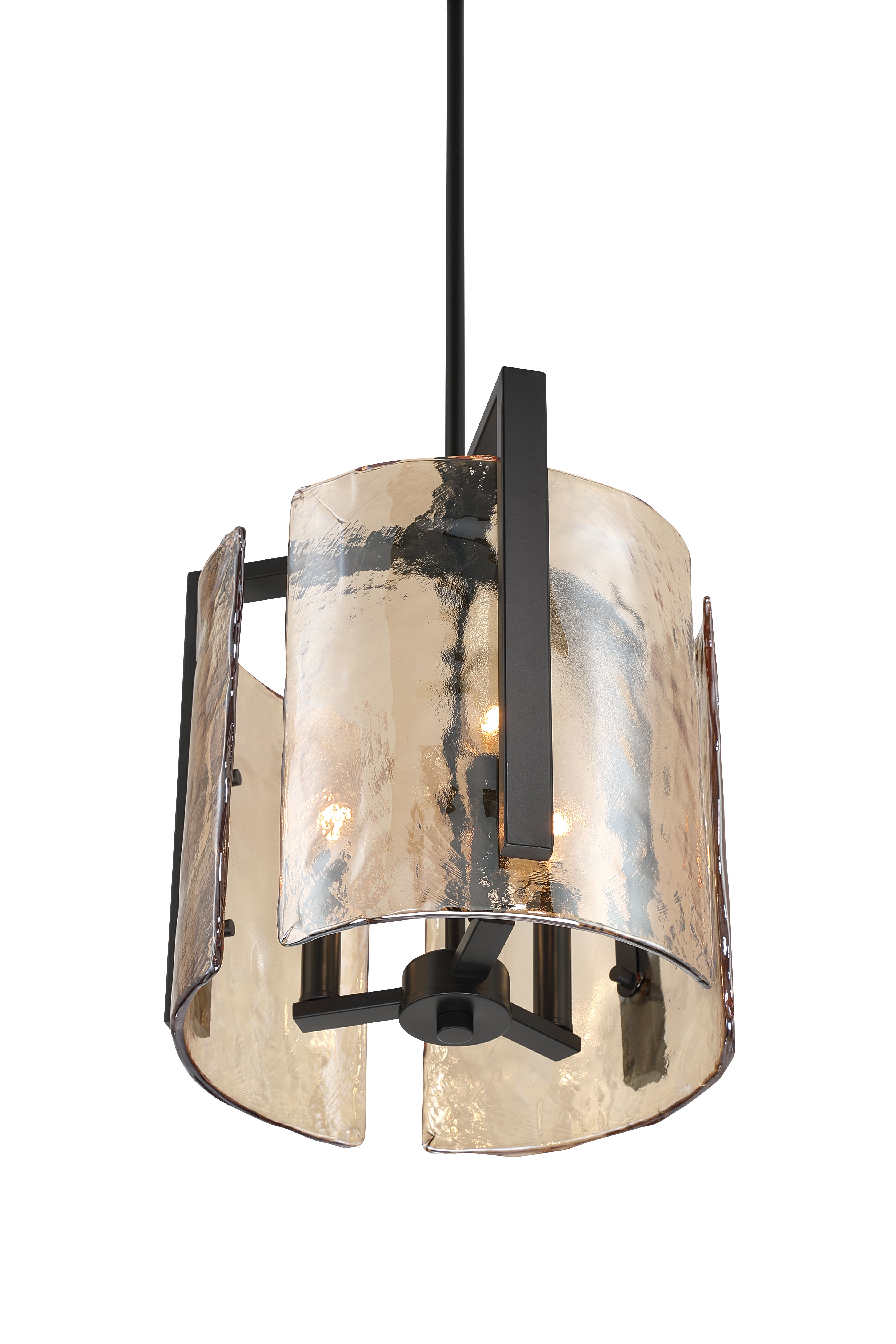 Aenon 3-light Pendant in Matte Black with Amber Water Glass - - Golden Lighting