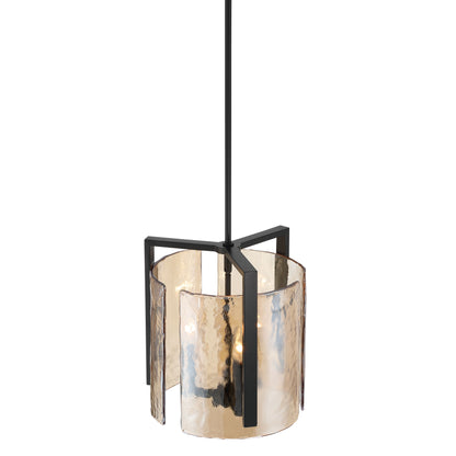 Aenon 3-light Pendant in Matte Black with Amber Water Glass - - Golden Lighting