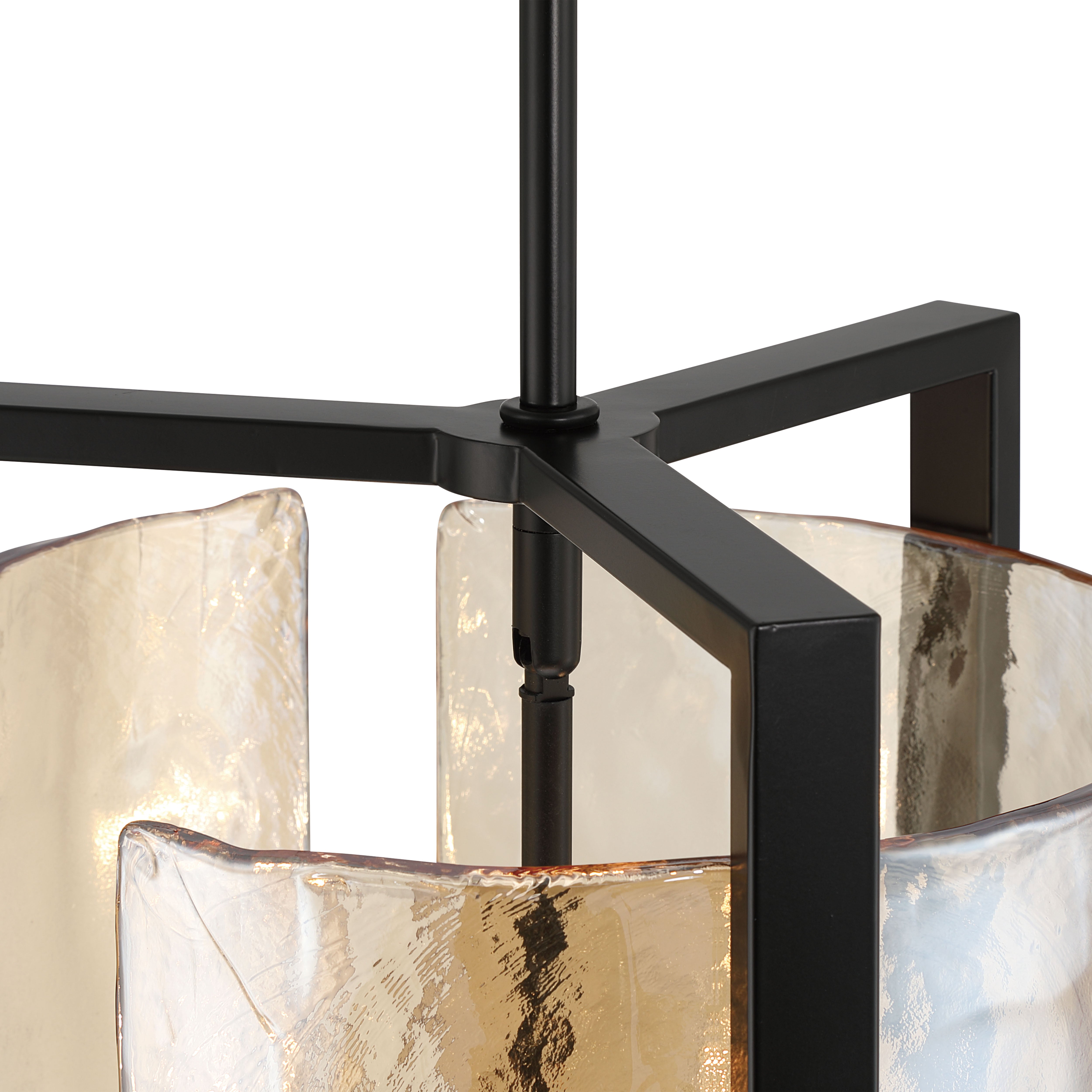 Aenon 3-light Pendant in Matte Black with Amber Water Glass - - Golden Lighting