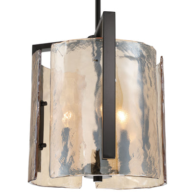 Aenon 3-light Pendant in Matte Black with Amber Water Glass - - Golden Lighting