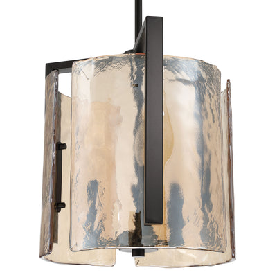 Aenon 3-light Pendant in Matte Black with Amber Water Glass - - Golden Lighting
