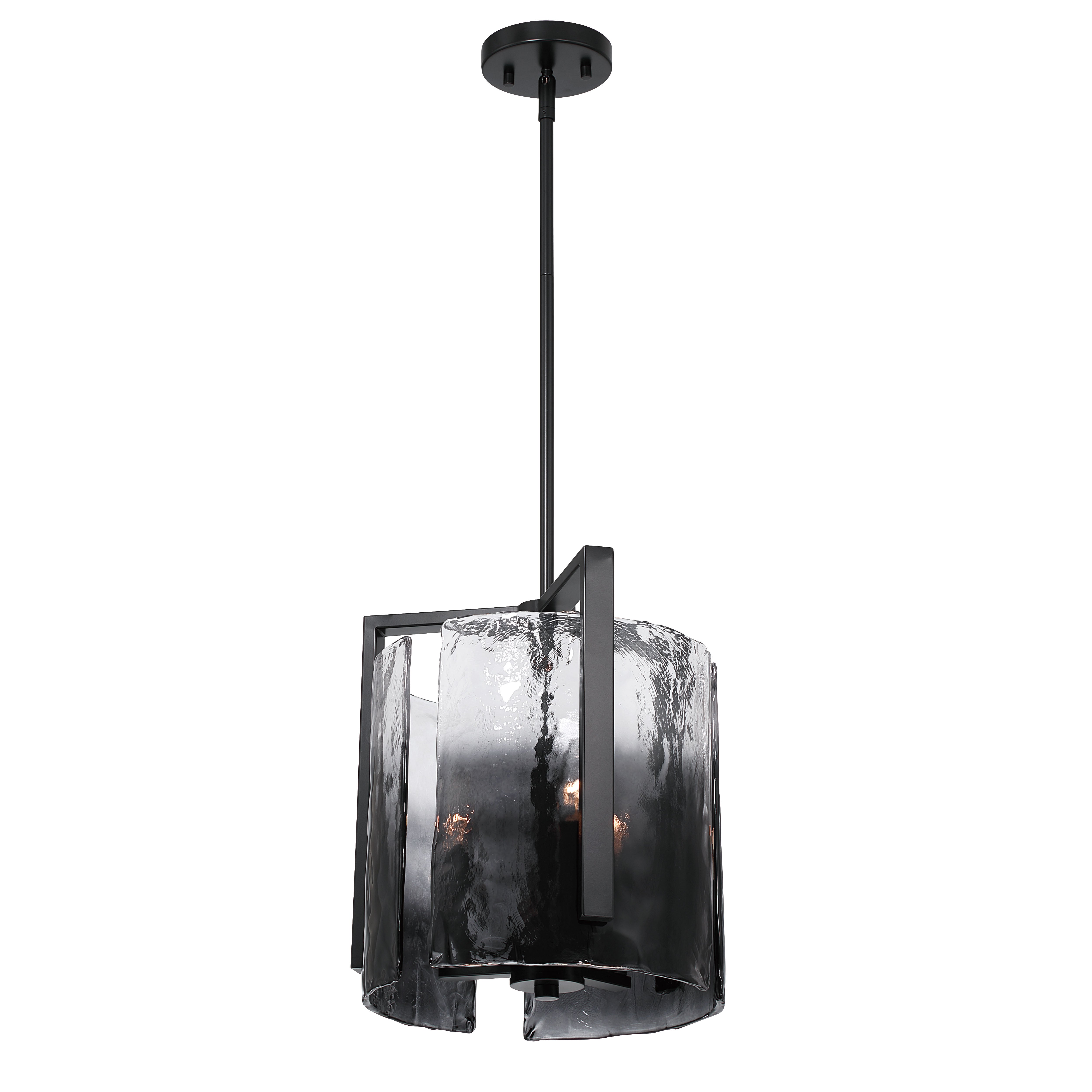 Aenon 3-light Pendant in Matte Black with Smokey Water Glass - - Golden Lighting