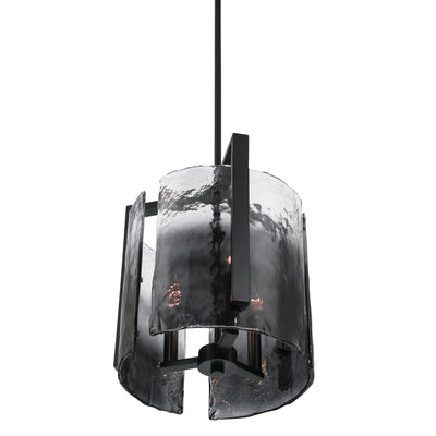 Aenon 3-light Pendant in Matte Black with Smokey Water Glass - - Golden Lighting