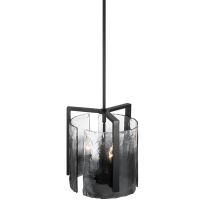 Aenon 3-light Pendant in Matte Black with Smokey Water Glass - - Golden Lighting