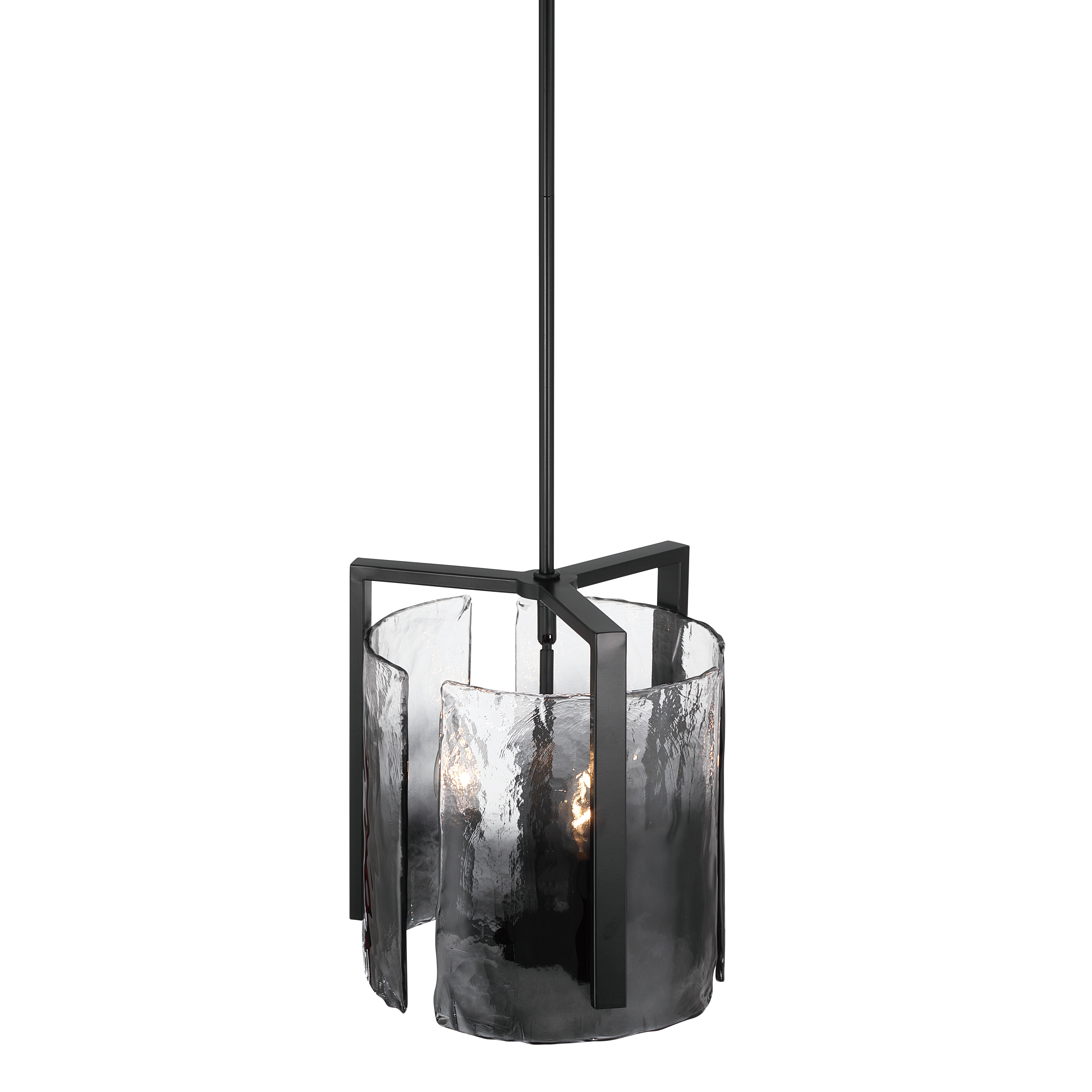Aenon 3-light Pendant in Matte Black with Smokey Water Glass - - Golden Lighting