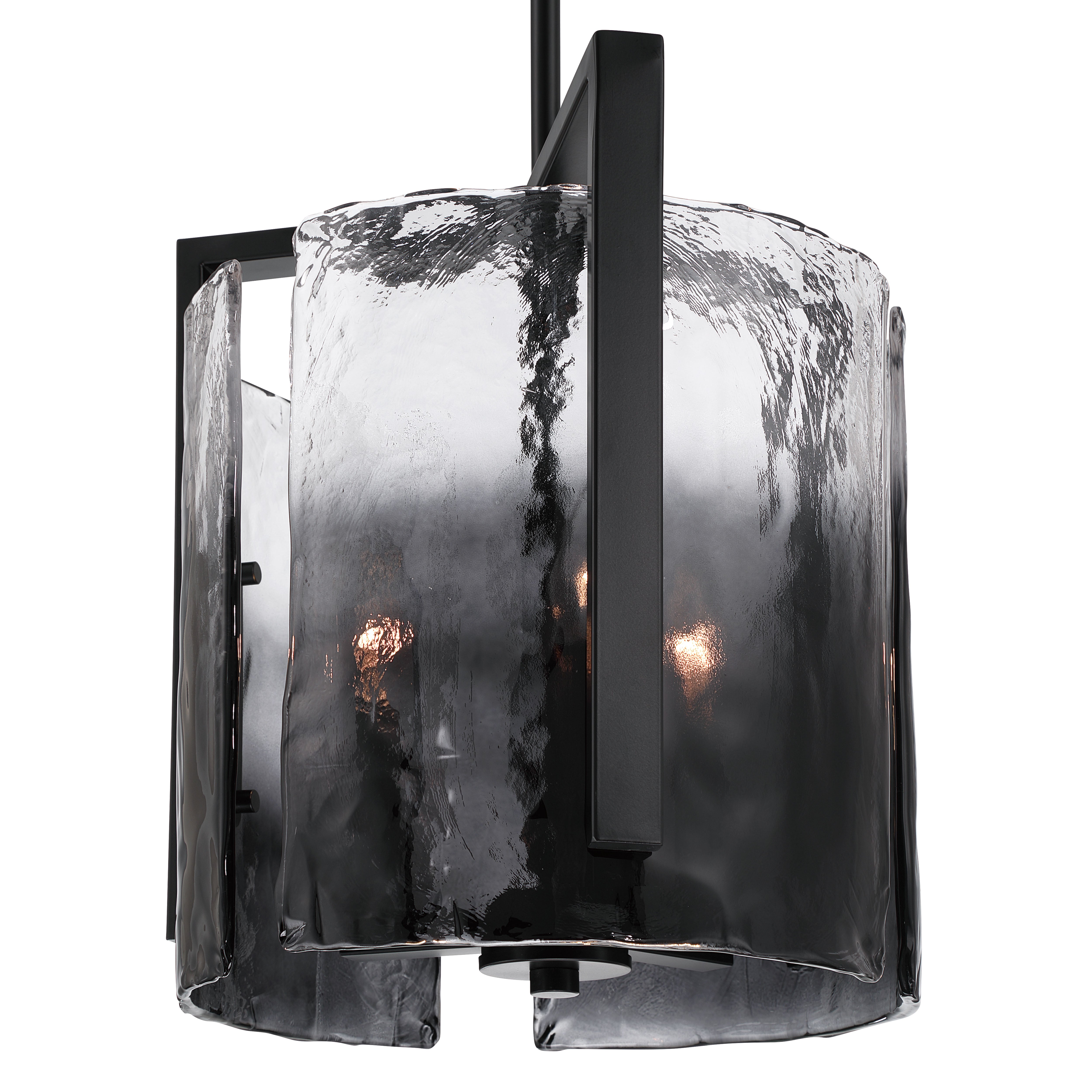Aenon 3-light Pendant in Matte Black with Smokey Water Glass - - Golden Lighting