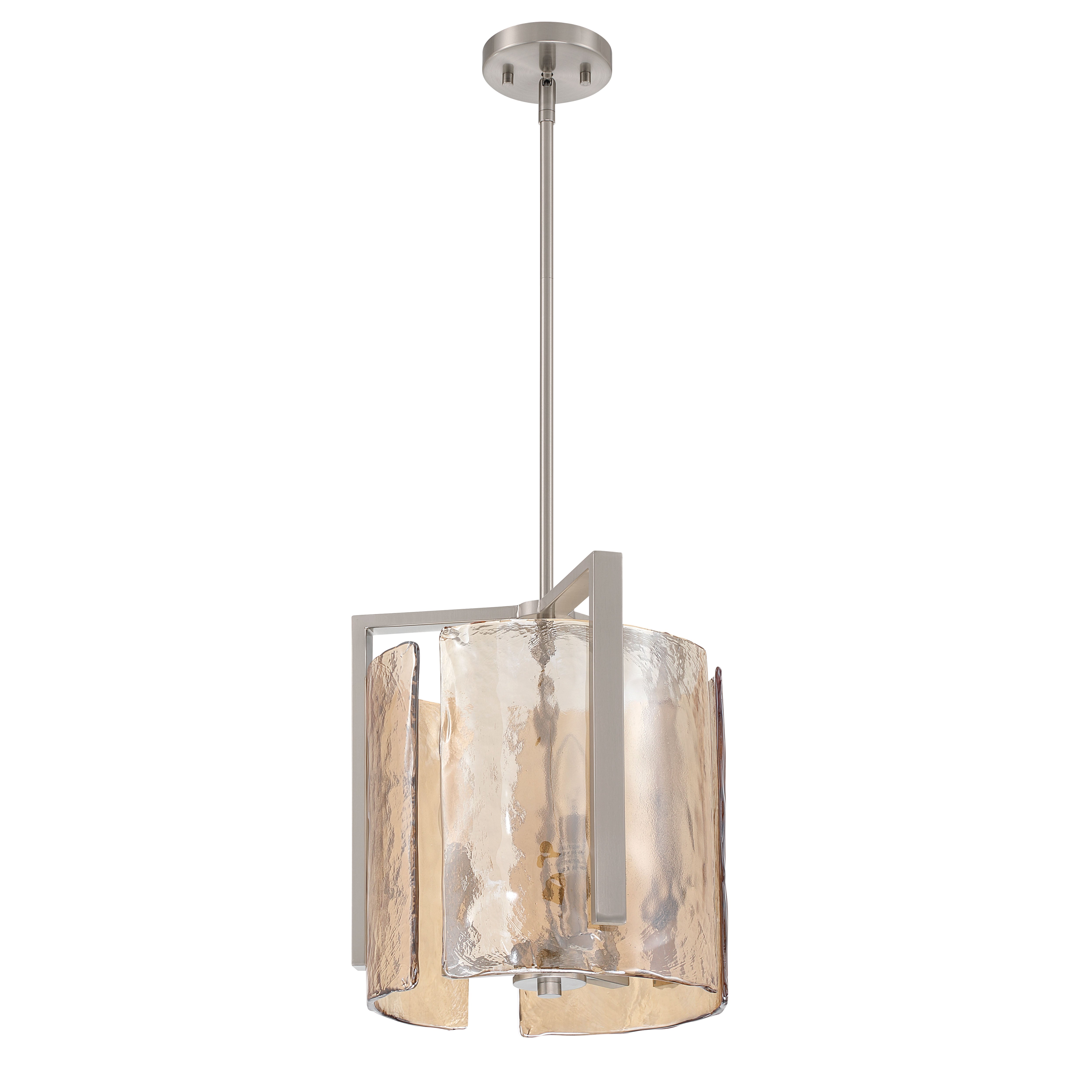 Aenon 3-light Pendant in Pewter with Amber Water Glass - - Golden Lighting