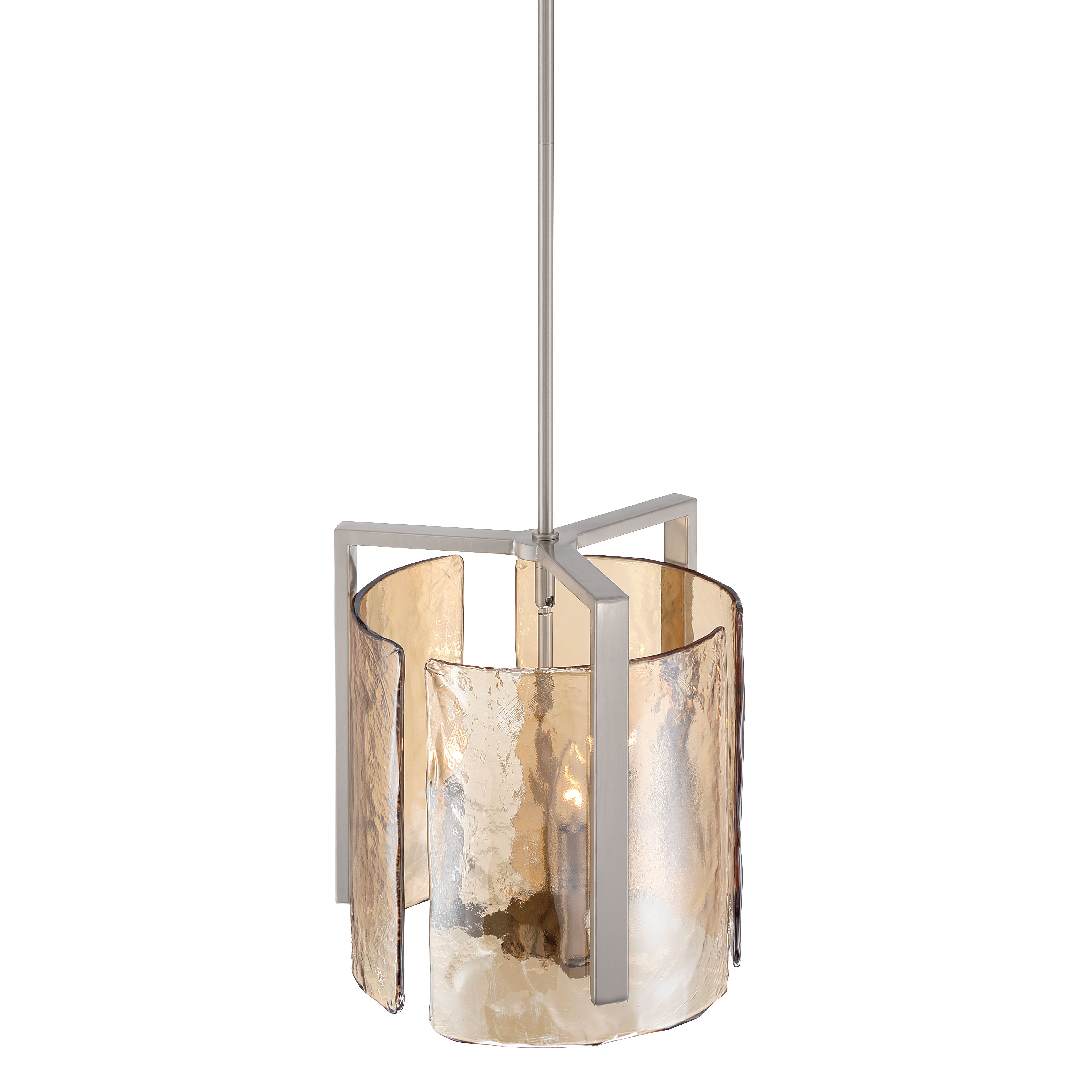 Aenon 3-light Pendant in Pewter with Amber Water Glass - - Golden Lighting