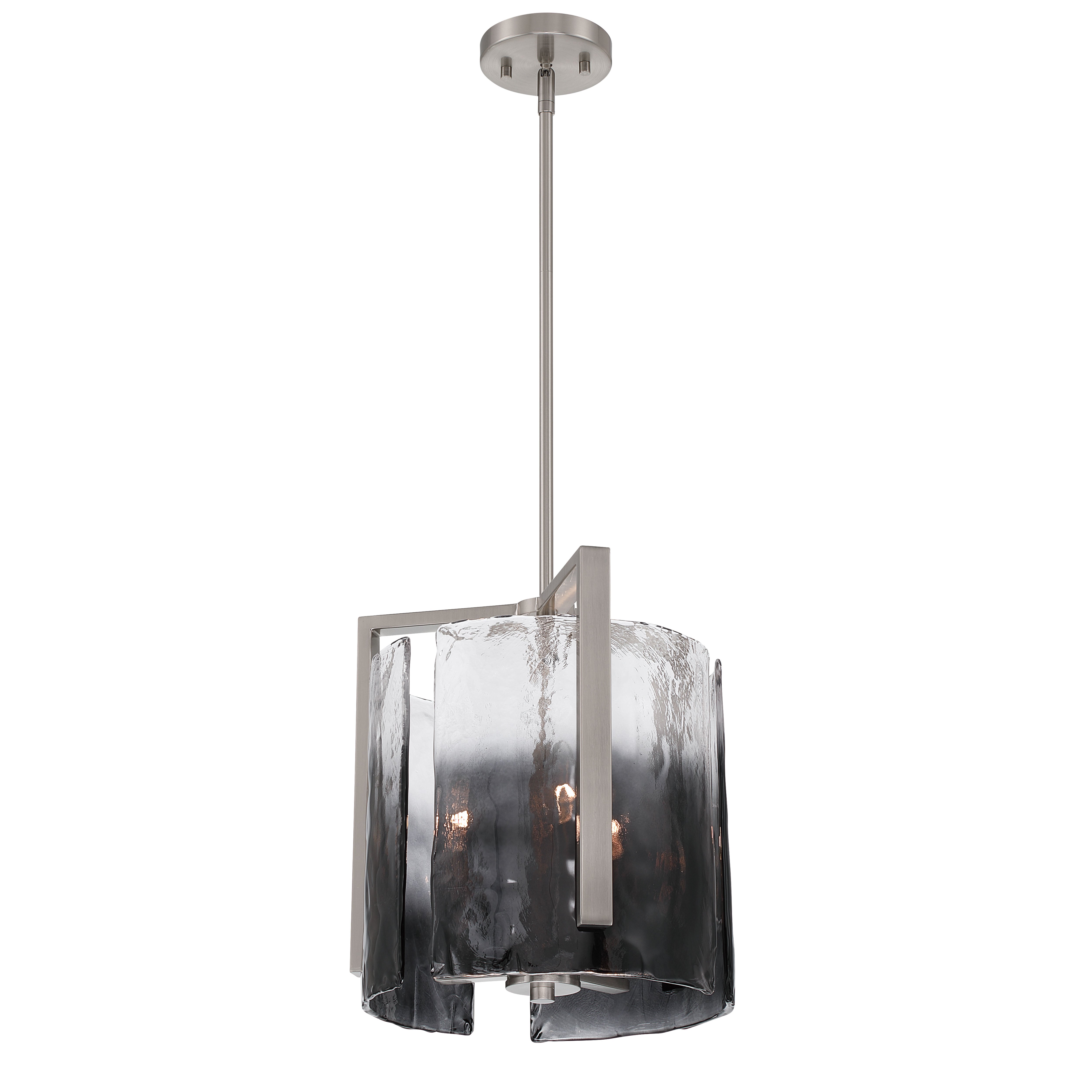 Aenon 3-light Pendant in Pewter with Smokey Water Glass - - Golden Lighting