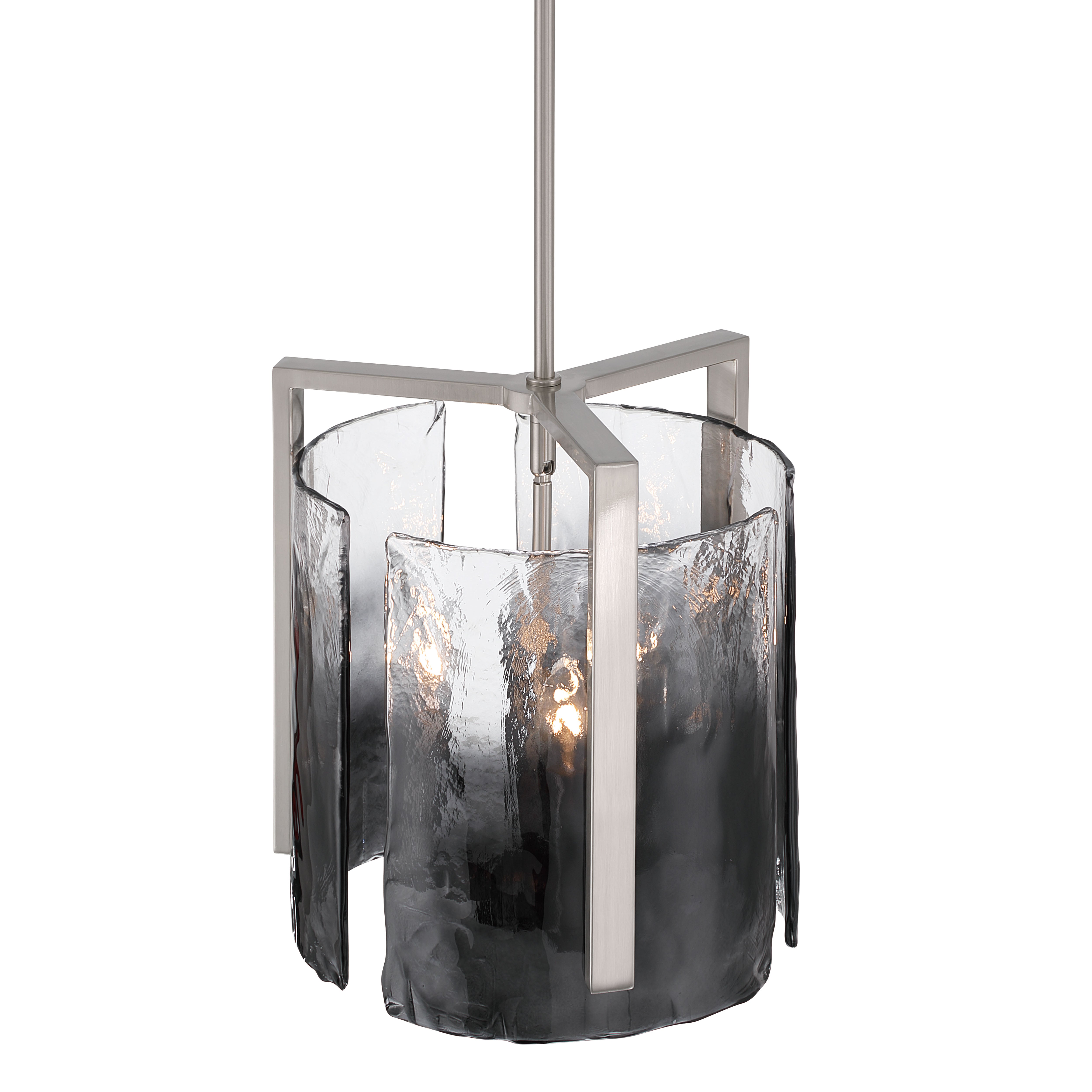 Aenon 3-light Pendant in Pewter with Smokey Water Glass - - Golden Lighting