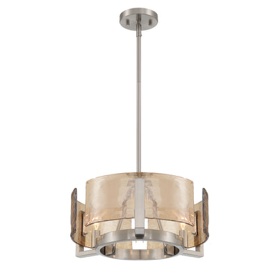 Aenon 3-light Chandelier in Pewter with Amber Water Glass - - Golden Lighting