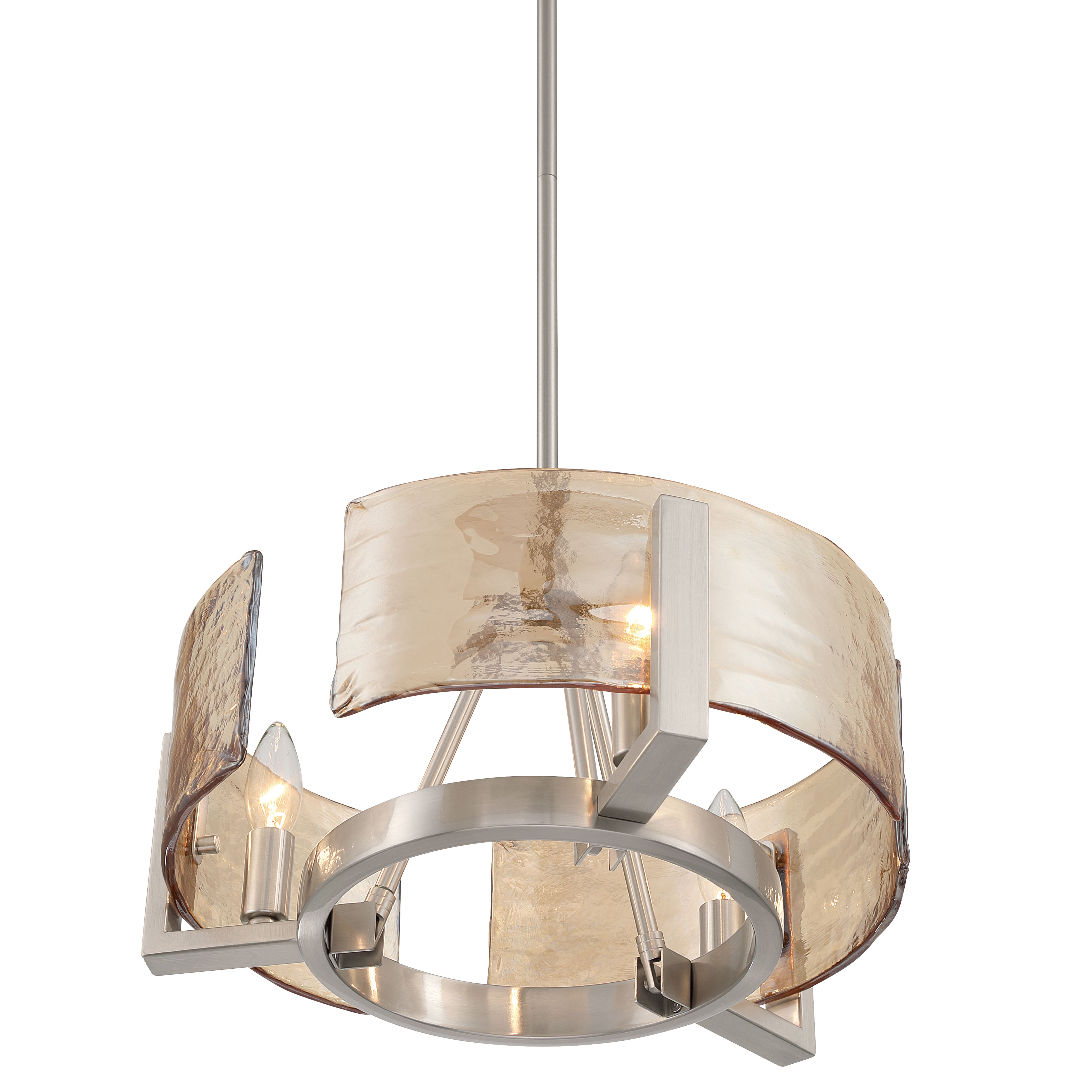 Aenon 3-light Chandelier in Pewter with Amber Water Glass - - Golden Lighting