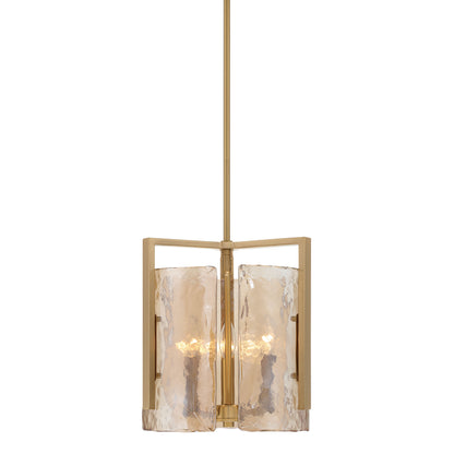 Yep by Golden Lighting Aenon 3-light Pendant in Brushed Champagne Brass with Amber Water Glass