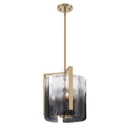 Yep by Golden Lighting Aenon 3-light Pendant in Brushed Champagne Brass with Smokey Water Glass