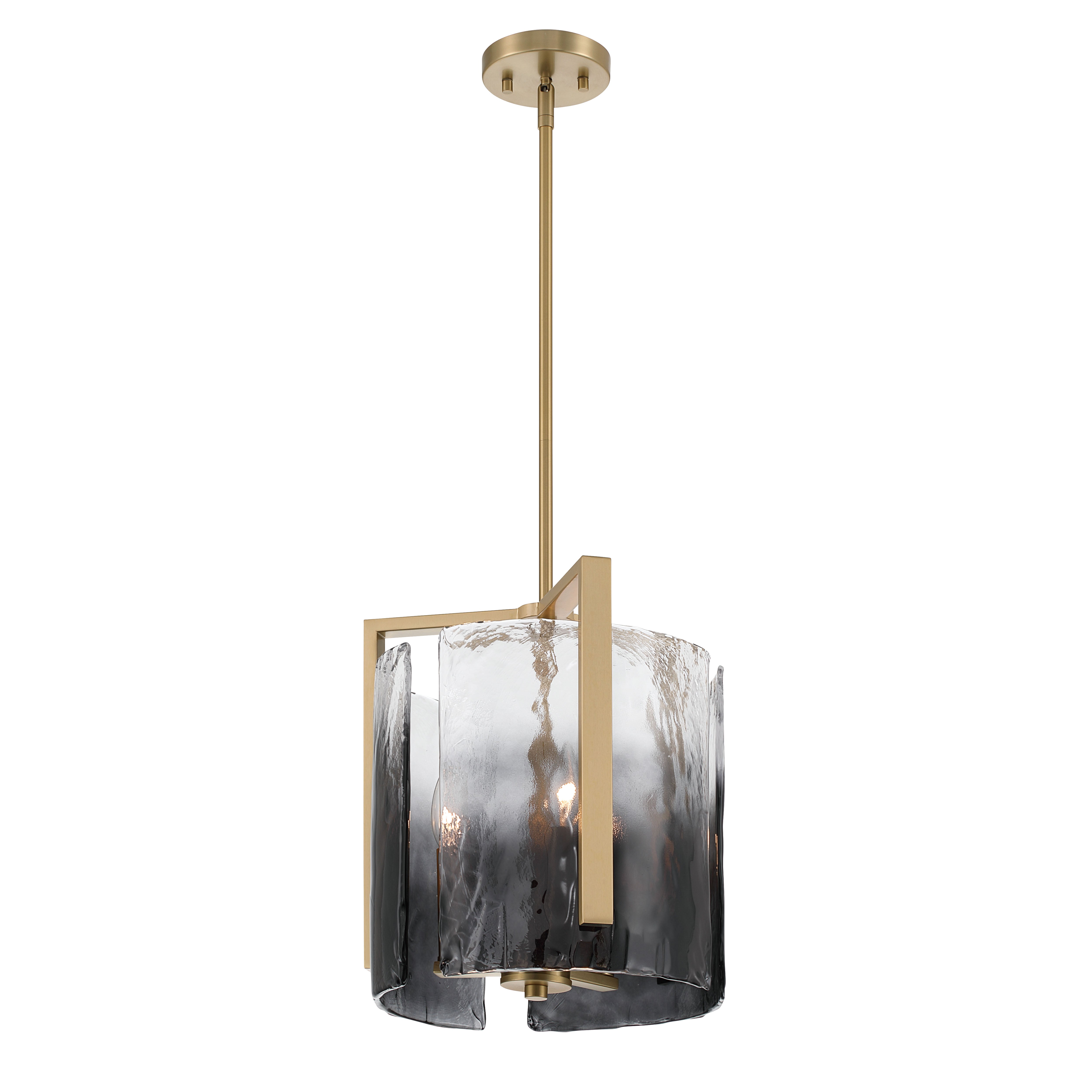 Yep by Golden Lighting Aenon 3-light Pendant in Brushed Champagne Brass with Smokey Water Glass