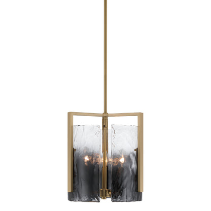 Yep by Golden Lighting Aenon 3-light Pendant in Brushed Champagne Brass with Smokey Water Glass