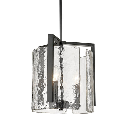 Aenon 3 Light Pendant in Matte Black with Hammered Water Glass Shade - - Golden Lighting