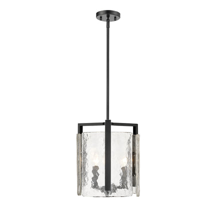 Aenon 3 Light Pendant in Matte Black with Hammered Water Glass Shade - Matte Black / Hammered Water Glass / Clear - Golden Lighting