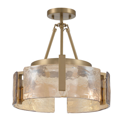 Aenon 3-light Semi-Flush Mount in Brushed Champagne Brass with Amber Water Glass - - Golden Lighting