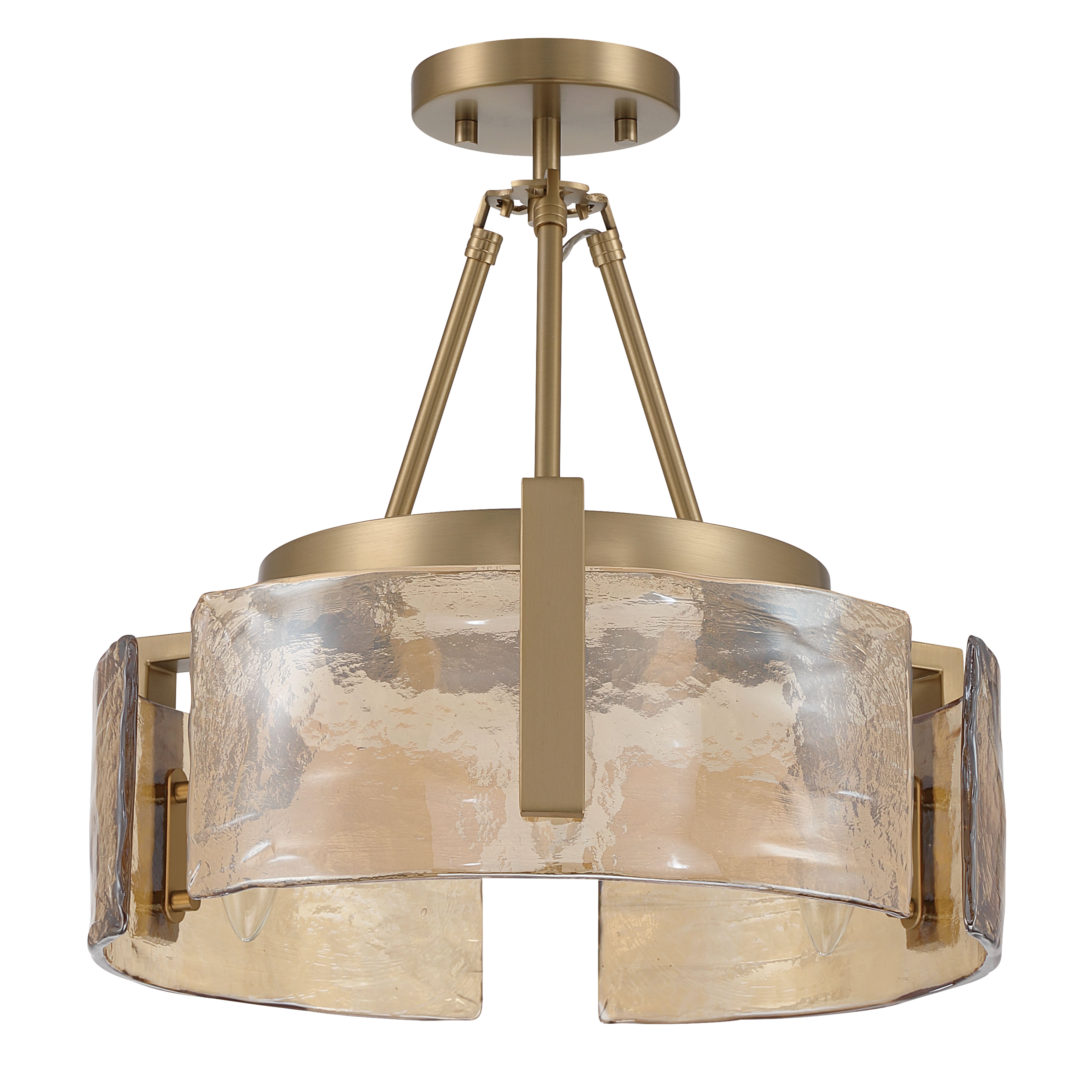 Aenon 3-light Semi-Flush Mount in Brushed Champagne Brass with Amber Water Glass - - Golden Lighting