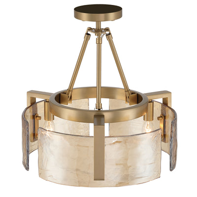 Aenon 3-light Semi-Flush Mount in Brushed Champagne Brass with Amber Water Glass - - Golden Lighting