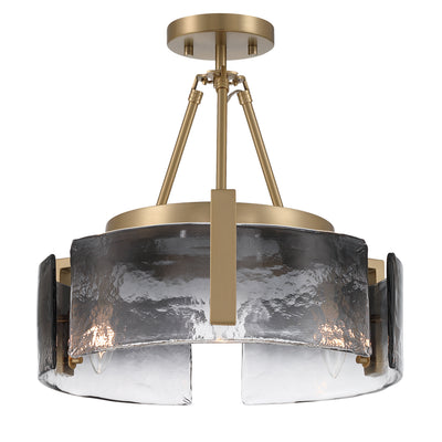 Aenon 3-light Semi-Flush Mount in Brushed Champagne Brass with Smokey Water Glass - - Golden Lighting