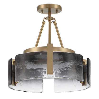 Aenon 3-light Semi-Flush Mount in Brushed Champagne Brass with Smokey Water Glass - - Golden Lighting