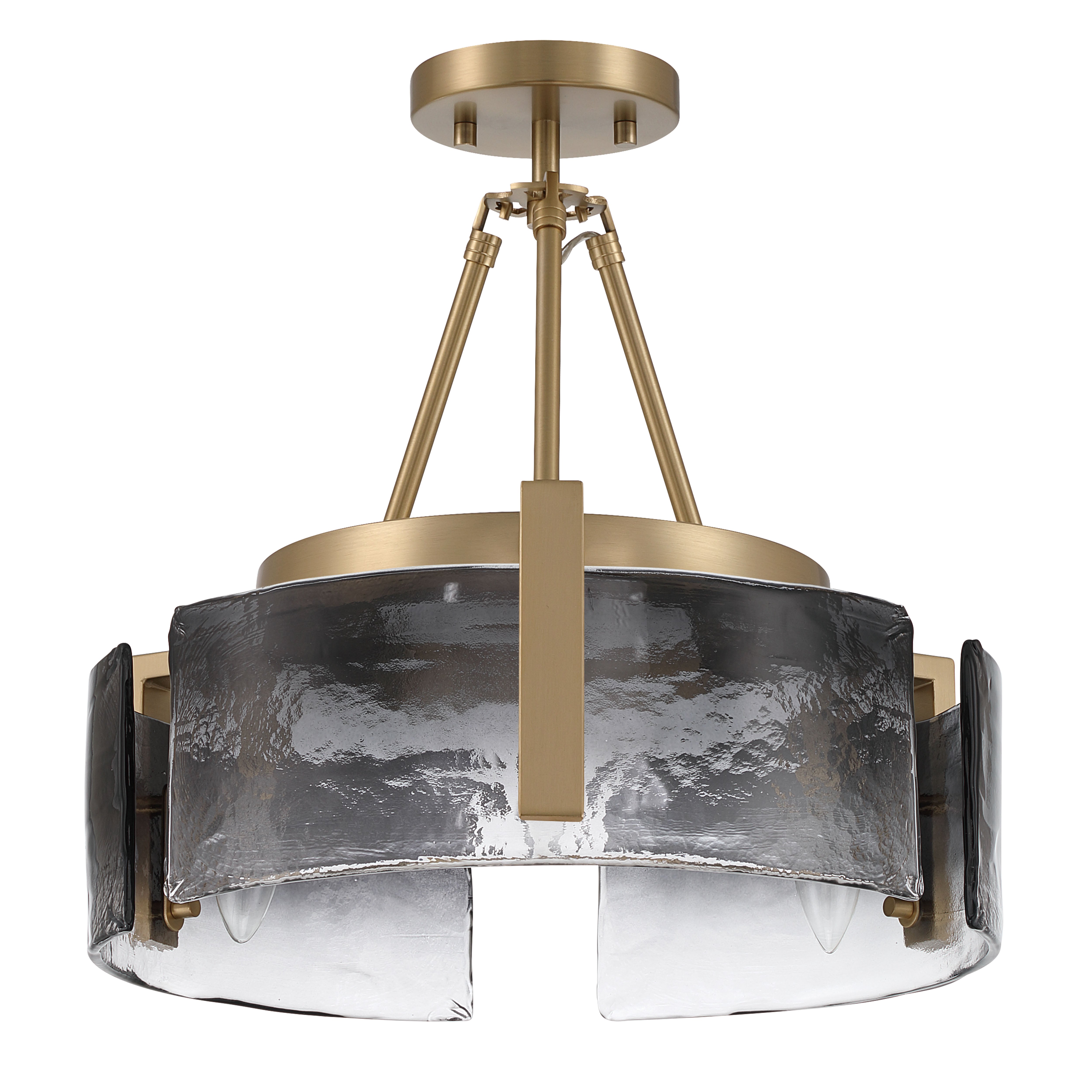 Aenon 3-light Semi-Flush Mount in Brushed Champagne Brass with Smokey Water Glass - - Golden Lighting
