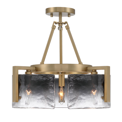 Aenon 3-light Semi-Flush Mount in Brushed Champagne Brass with Smokey Water Glass - - Golden Lighting