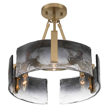 Aenon 3-light Semi-Flush Mount in Brushed Champagne Brass with Smokey Water Glass - - Golden Lighting
