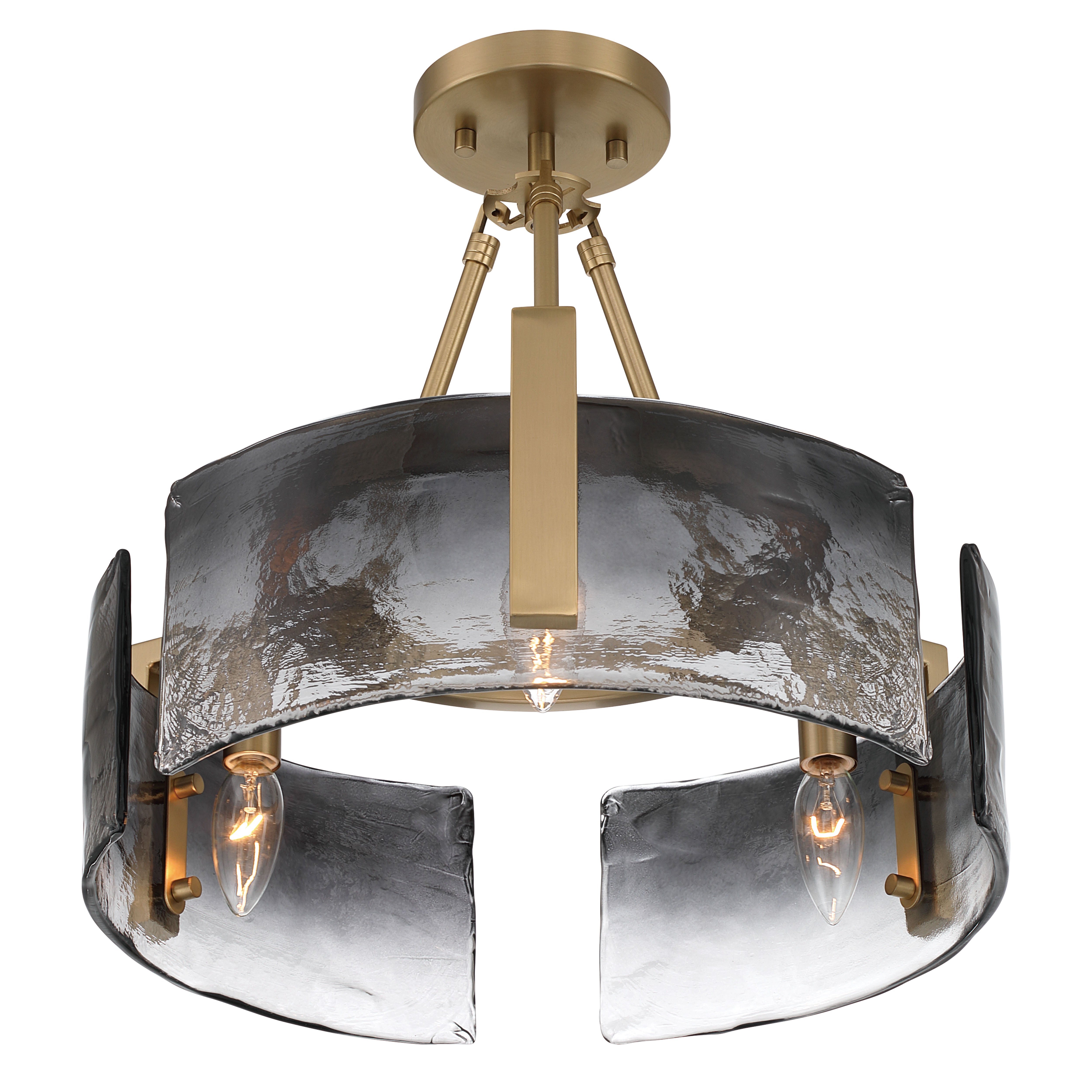 Aenon 3-light Semi-Flush Mount in Brushed Champagne Brass with Smokey Water Glass - - Golden Lighting