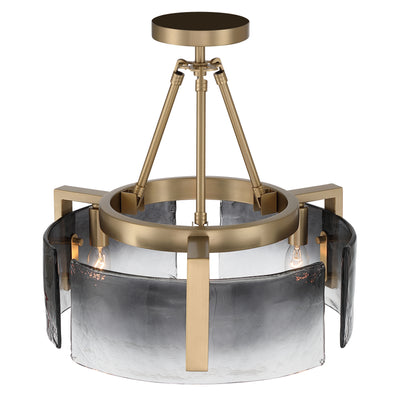 Aenon 3-light Semi-Flush Mount in Brushed Champagne Brass with Smokey Water Glass - - Golden Lighting
